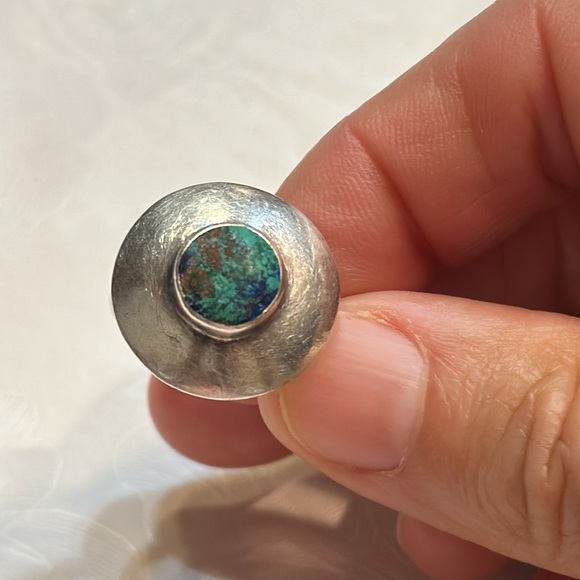 Vintage Real Azurite 925 Sterling Silver Geometric Ring size 7 3/4” STAMPED🔥🔥 - Picture 7 of 13